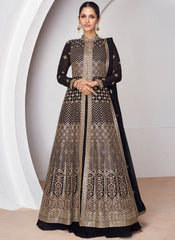 Black And Gold Embroidered Anarkali Lehenga Style Suit