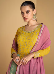 Yellow with Multicolor Embroidered Georgette Anarkali Suit