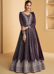 Purple Embroidered Designer Georgette Anarkali Suit