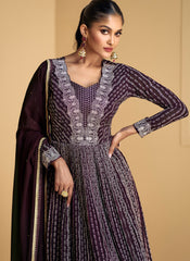 Purple Embroidered Designer Georgette Anarkali Suit