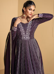 Purple Embroidered Designer Georgette Anarkali Suit