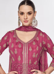 Pink Thread Embroidery Palazzo Suit