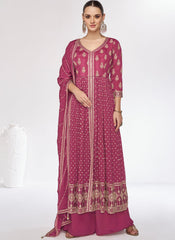 Pink Thread Embroidery Palazzo Suit