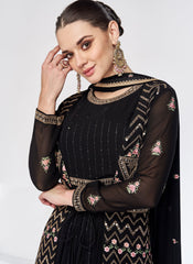 Black Thread Embroidery Anarkali Suit with Jacket