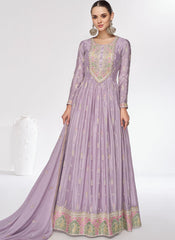 Purple Multi  Embroidery Pleated Anarkali Suit