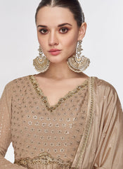 Beige Thread Embroidery Palazzo Suit