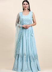 Sky Blue Pure Georgette Lehenga Choli