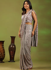 Grey Pure Georgette Ready to Wear Saree