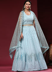 Sky Blue Pure Georgette Lehenga Choli