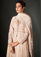 Cream-Beige Pure Georgette Anarkali Suit