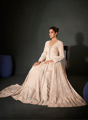 Cream-Beige Pure Georgette Anarkali Suit