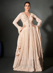 Cream-Beige Pure Georgette Anarkali Suit