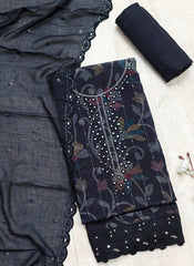 Black embroidered Viscose Crepe Dress Material