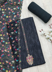 Black Embroidered Muslin Dress Material