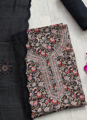 Black Embroidered Muslin Dress Material