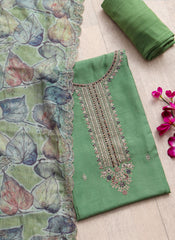 Green Embroidered Muslin Dress Material