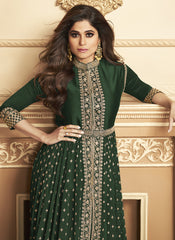 Shamita Shetty Dark Green Embroidered Slitted Georgette Suit