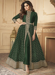 Shamita Shetty Dark Green Embroidered Slitted Georgette Suit