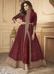 Shamita Shetty Maroon Embroidered Slitted Georgette Suit