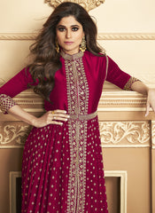 Shamita Shetty Rani Magenta Pink Embroidered Slitted Georgette Suit