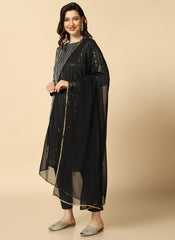 Black Embroidered Georgette Semi Stitched Salwar With Dupatta