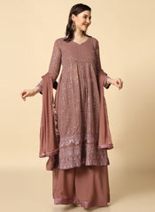Mauve Traditional Sequence Embroidered Lehenga Style Suit