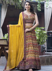 Mustard Yellow Ready to Wear Digital Printed Chinon Lehenga Choli