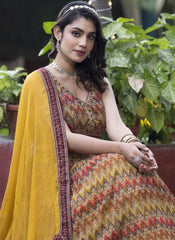 Mustard Yellow Ready to Wear Digital Printed Chinon Lehenga Choli