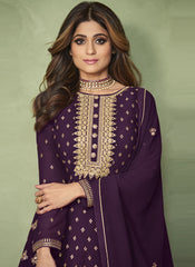 Purple Embroidered Festive Anarkali Suit