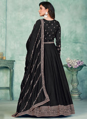 Black Embroidered Art Silk Anarkali Style Suit