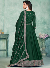 Dark Green Embroidered Art Silk Anarkali Style Suit