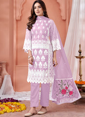 Light Purple Embroidered Soft Organza Suit