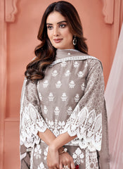 Light Grey Embroidered Soft Organza Suit