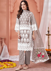 Light Grey Embroidered Soft Organza Suit