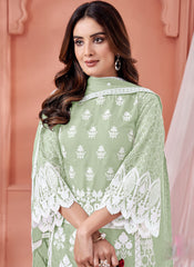 Light Green Embroidered Soft Organza Suit