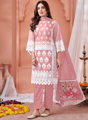 Light Pink Embroidered Soft Organza Suit