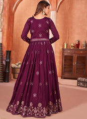 Wine-Purple Party Wear Art Silk Anarkali Suit