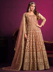 Dusty Peach Party Wear Net Anarkali Style Suit