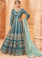 Firozi Sequins and Thread Embroidered Anarkali Suit