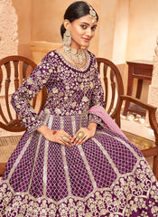 Purple Sequins and Thread Embroidered Anarkali Suit