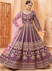 Purple Sequins and Thread Embroidered Anarkali Suit