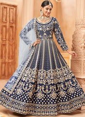 Navy Blue Sequins and Thread Embroidered Anarkali Suit