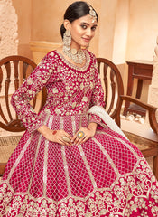 Dark Red Sequins and Thread Embroidered Anarkali Suit