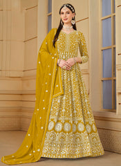 Yellow Embroidered Georgette Anarkali Suit