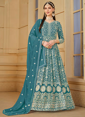 Firozi Embroidered Georgette Anarkali Suit