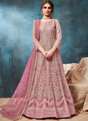 Pink Party Wear Net Anarkali Style Suit