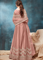 Dusty Pink Party Wear Net Anarkali Style Suit
