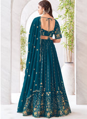 Radiant Blue Resham Embroidered Georgette Lehenga Choli