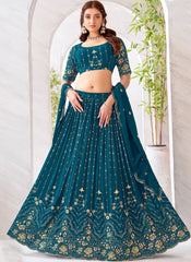 Radiant Blue Resham Embroidered Georgette Lehenga Choli