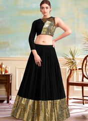 Black Sequence Embroidered Pure Georgette Lehenga Set